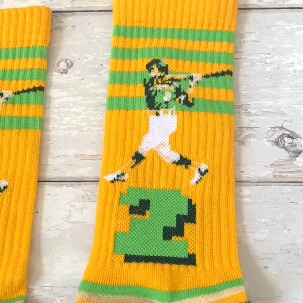 Mens Socks Green Yellow Baseball KD #2 Khrush Crew Socks NEW